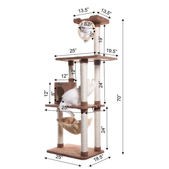 Real Wood 70" Cat Tree With Scratch Posts, Hammock, , alternate image number null