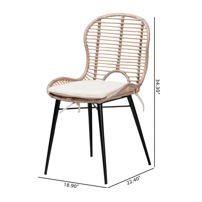 Brenna Modern Bohemian Greywashed Rattan And Black Metal Dining Chair, , alternate image number 7