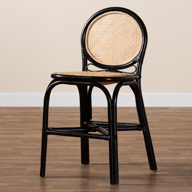 Ayana Mid-Century Modern Two-Tone Black And Natural Brown Rattan Counter Stool, , alternate image number null