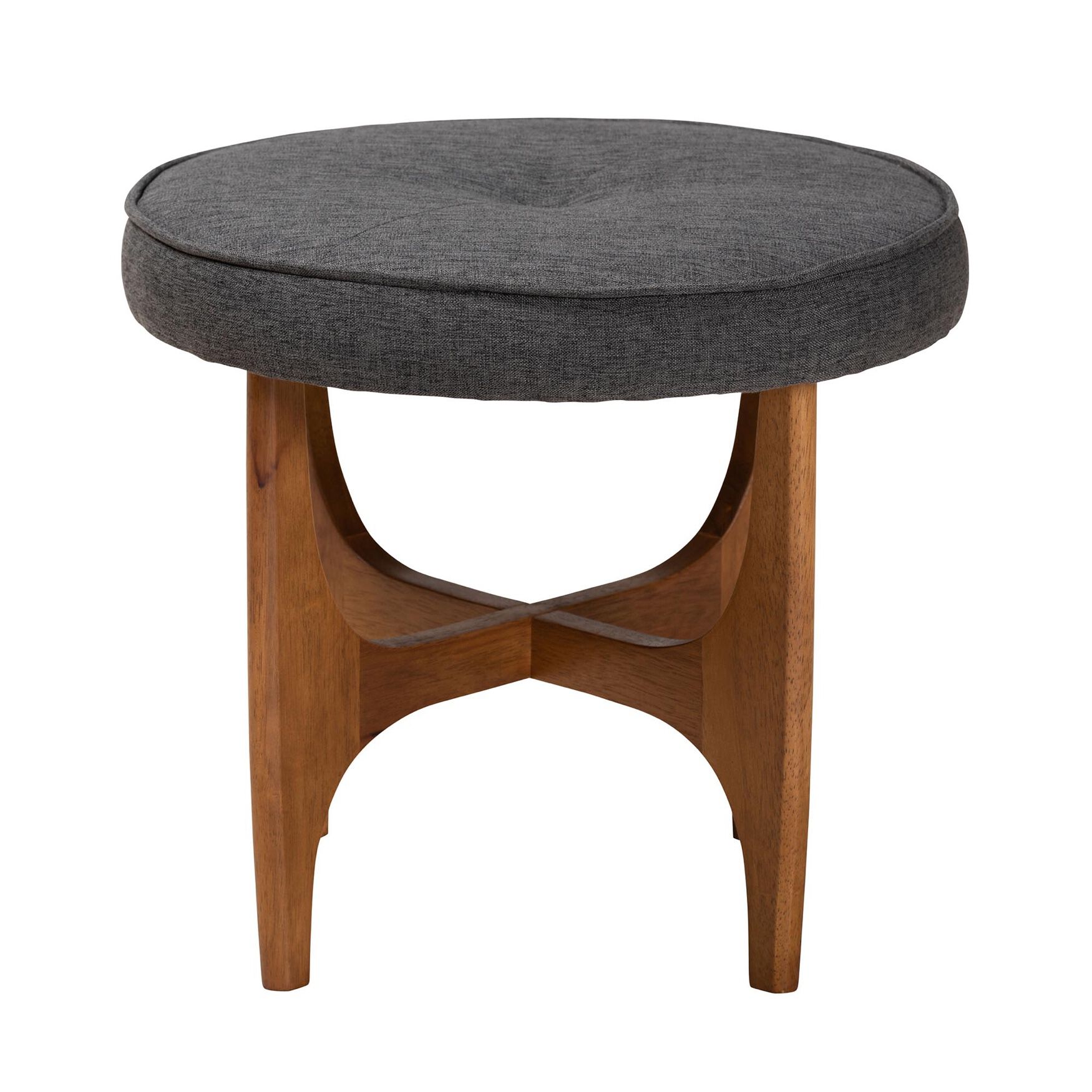 Theo Japandi Dark Grey Fabric And Walnut Brown Finished Wood Ottoman Footstool, , alternate image number 7
