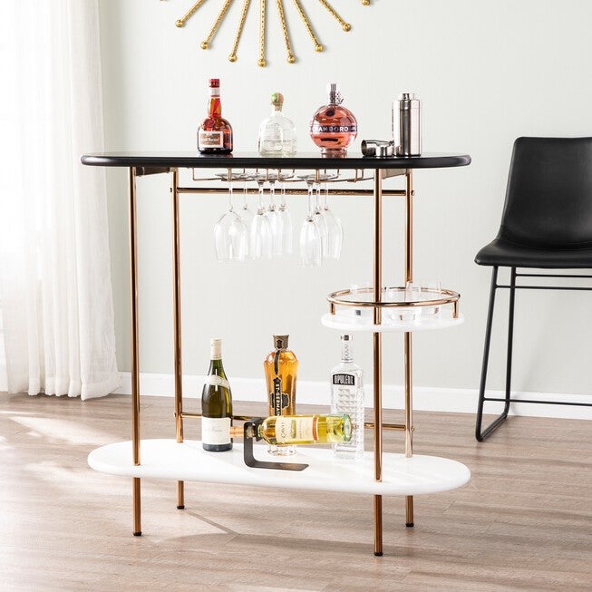 Dagney Wine/ Bar Table with Glassware Storage, BLACK, hi-res image number 0