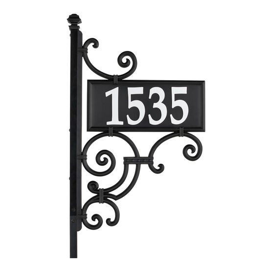 Nite Bright Ironwork Reflective Address Post Sign, BLACK WHITE, hi-res image number null