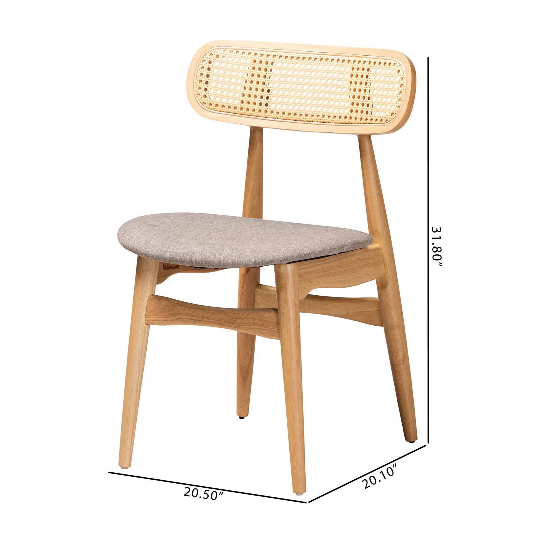 Tarana Mid-Century Modern Grey Fabric and Natural Oak Finished Wood 2-Piece Dining Chair Set, , alternate image number 20