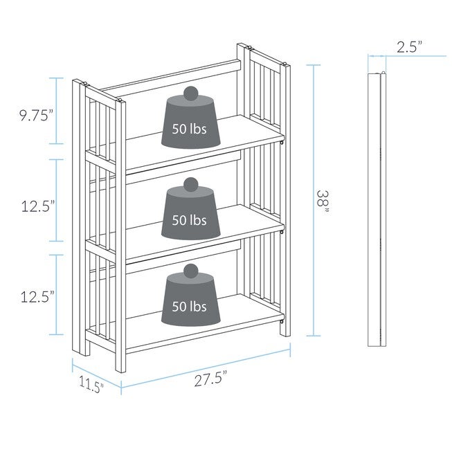 3-Shelf Folding Stackable Bookcase 27.5 inches Wide-White, , alternate image number null