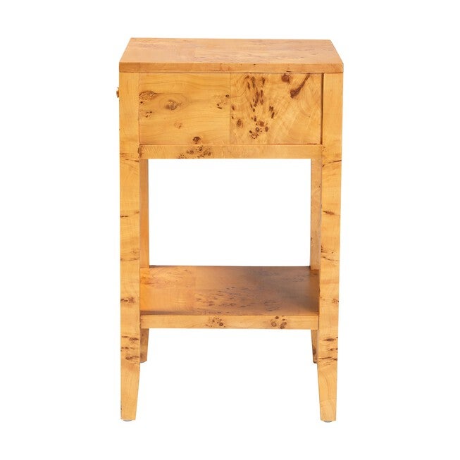 Ghina Modern and Contemporary Natural Light Mappa Real Burl Wood 1-Drawer Nightstand, LIGHT MAPPA BURL, alternate image number null
