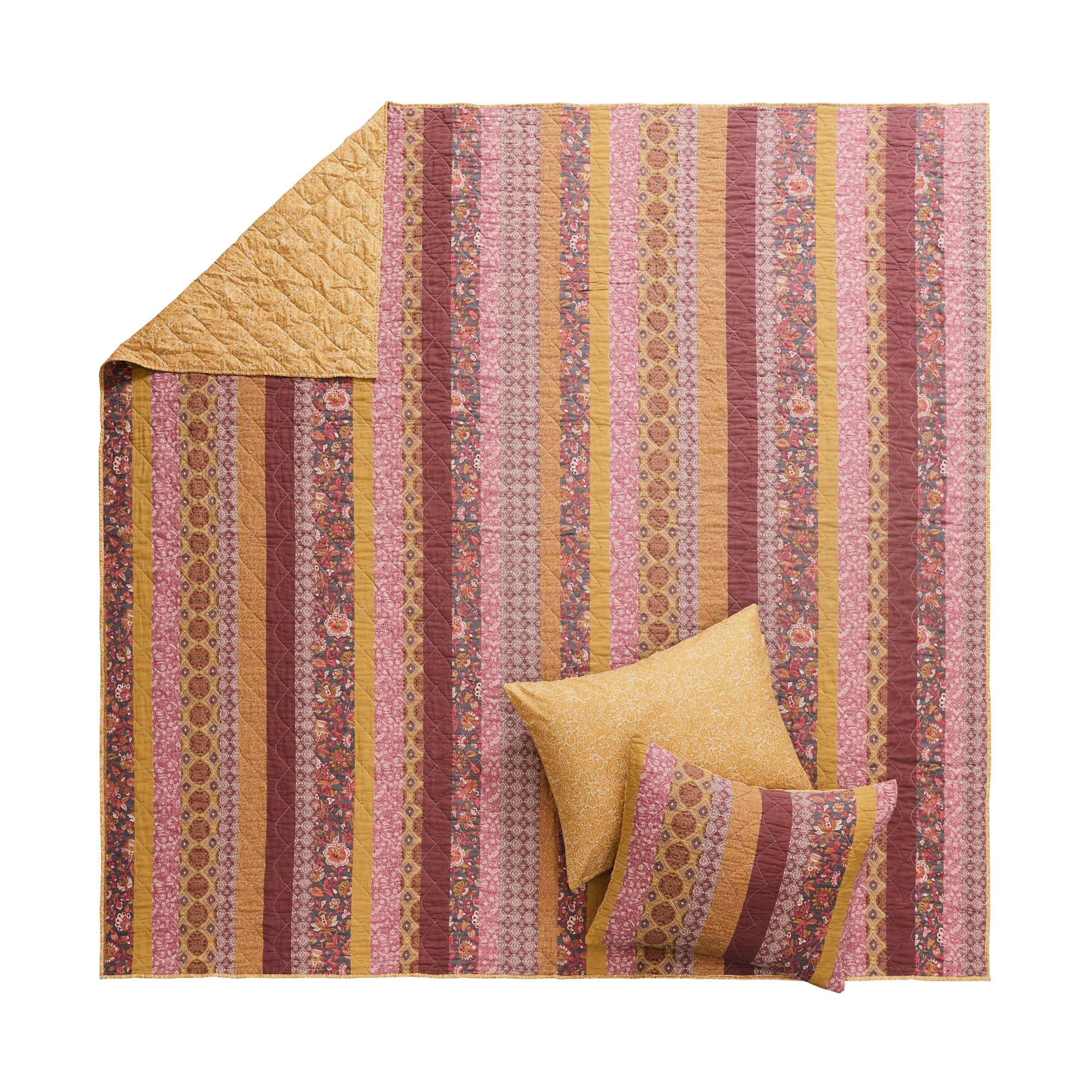 Marigold Vintage Floral Patchwork Finely Stitched Quilt Set, SUNSET, alternate image number 1