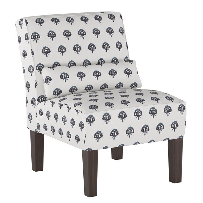 Block Paisley Armless Chair, BLACK NAVY, hi-res image number 0