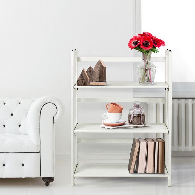 3-Shelf Folding Stackable Bookcase 27.5 inches Wide-White, , alternate image number null