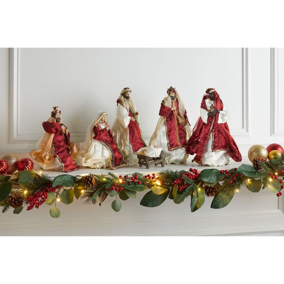 12"H Tabletop Nativity Scene, Set of 6, RED IVORY, hi-res image number null