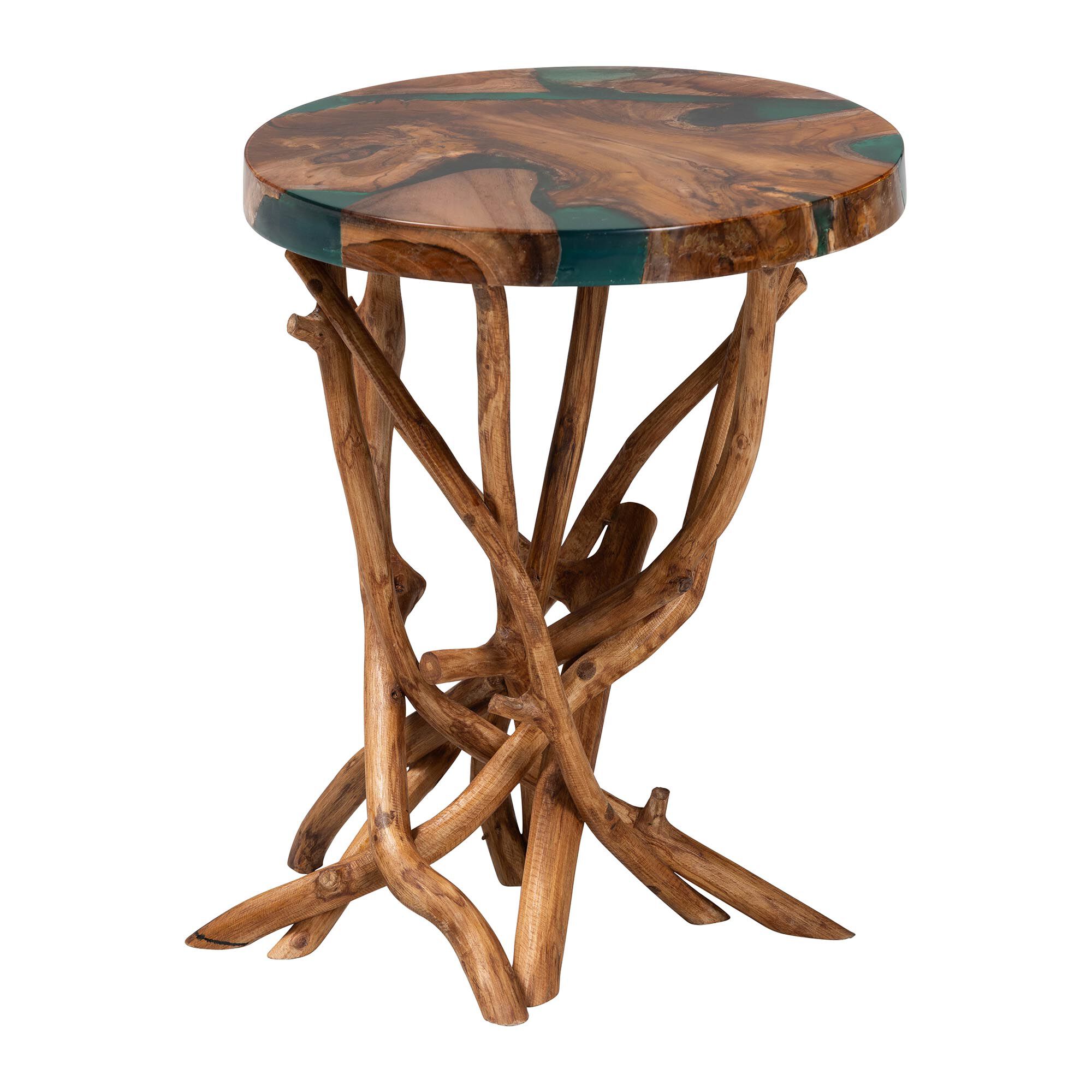 Amada Teak Wood Epoxy Resin End Table, GREEN, alternate image number 1