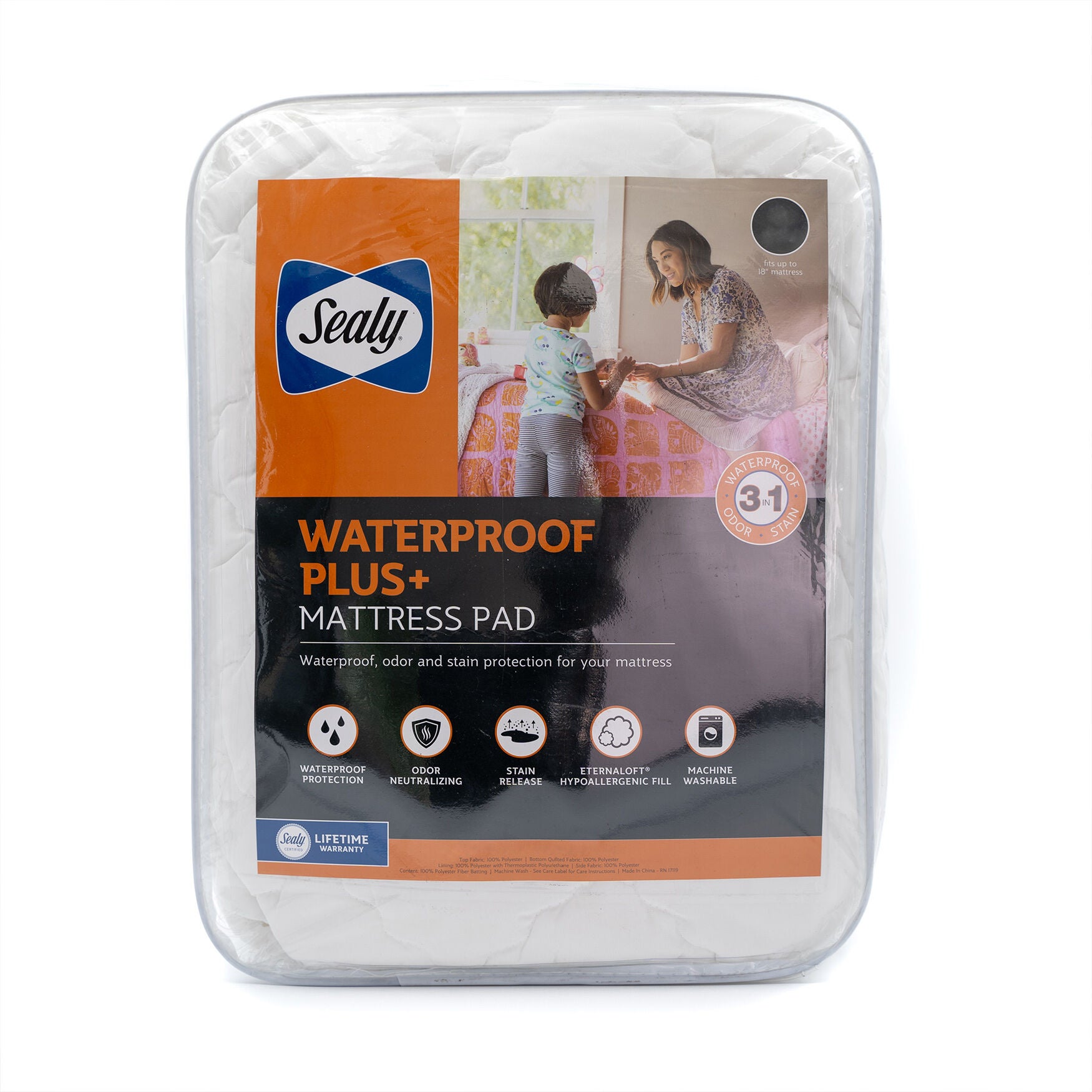 Sealy Waterproof+ Mattress Pad, WHITE, hi-res image number 0