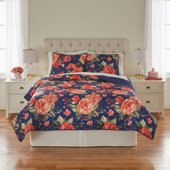 Rosie Quilt Set, FLORAL NAVY, hi-res image number null