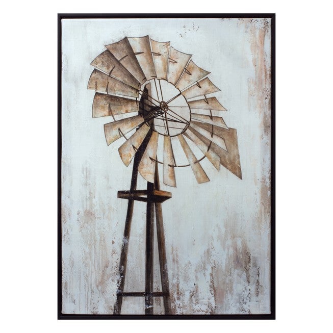 Framed Windmill Print 20.25 inchesL x 28 inchesH Canvas, BROWN/WHITE/BLACK, hi-res image number null