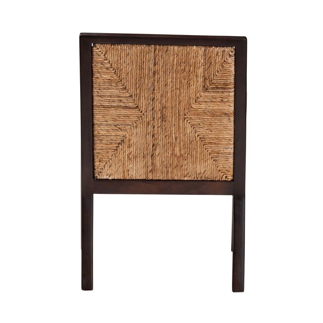 Joana Modern Bohemian Dark Brown Mahogany Wood And Natural Seagrass Dining Arm Chair, , alternate image number 3