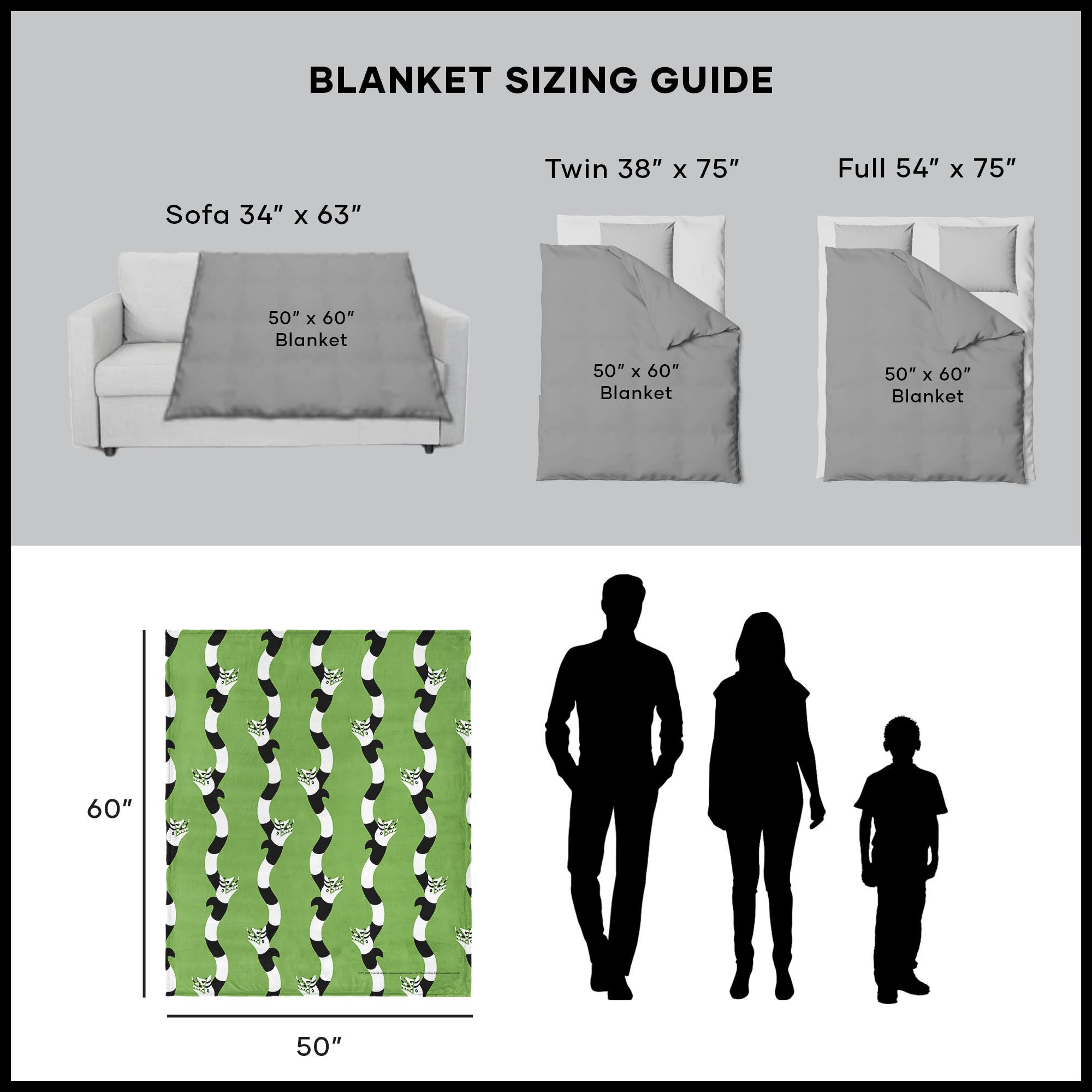 Warner Bros. Beetlejuice No Rules Silk Touch Sherpa Throw Blanket 50X60 Inches, GREEN, alternate image number 5