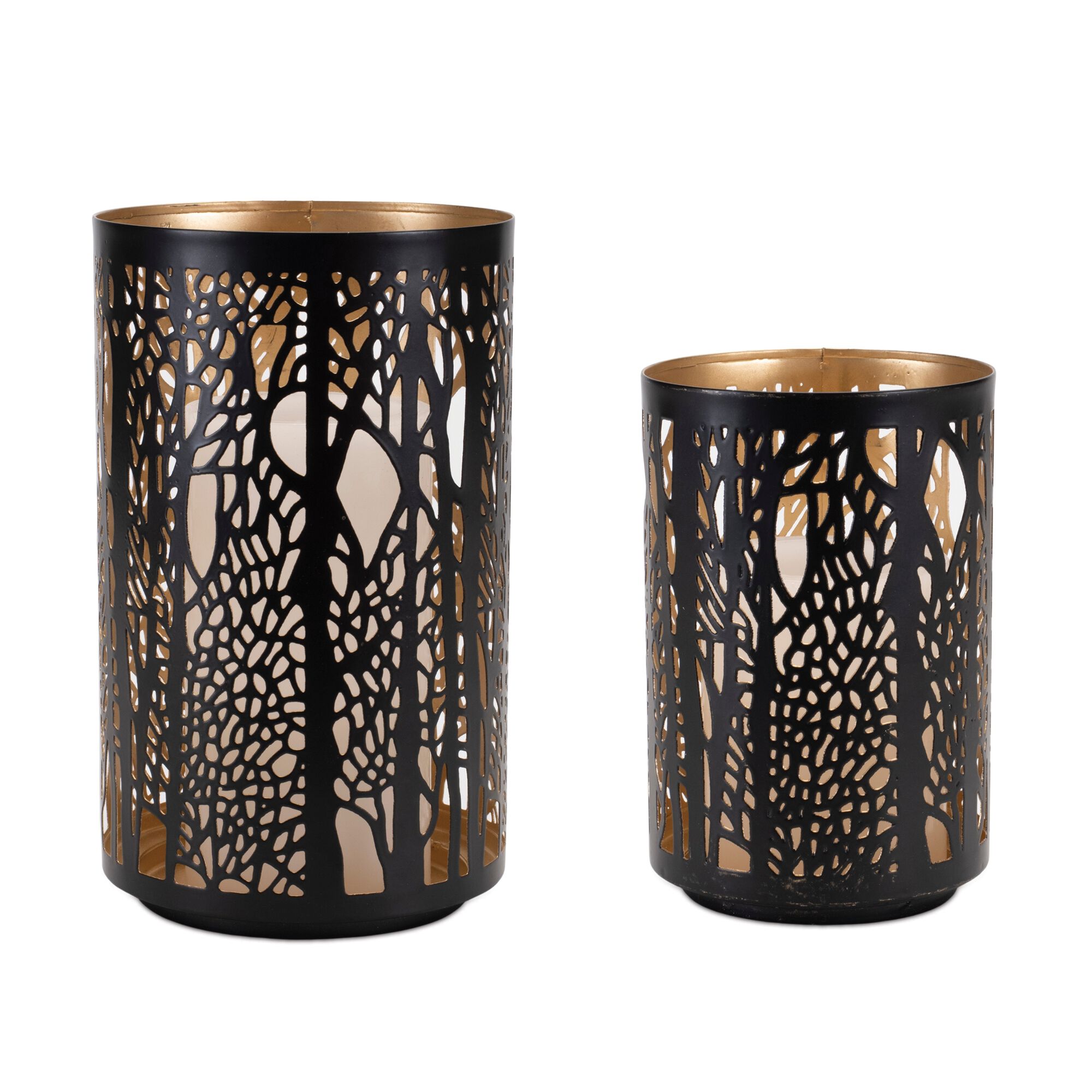 Forest Trees Punched Metal Candle Holder (Set of 2), BLACK/GOLD, alternate image number 3