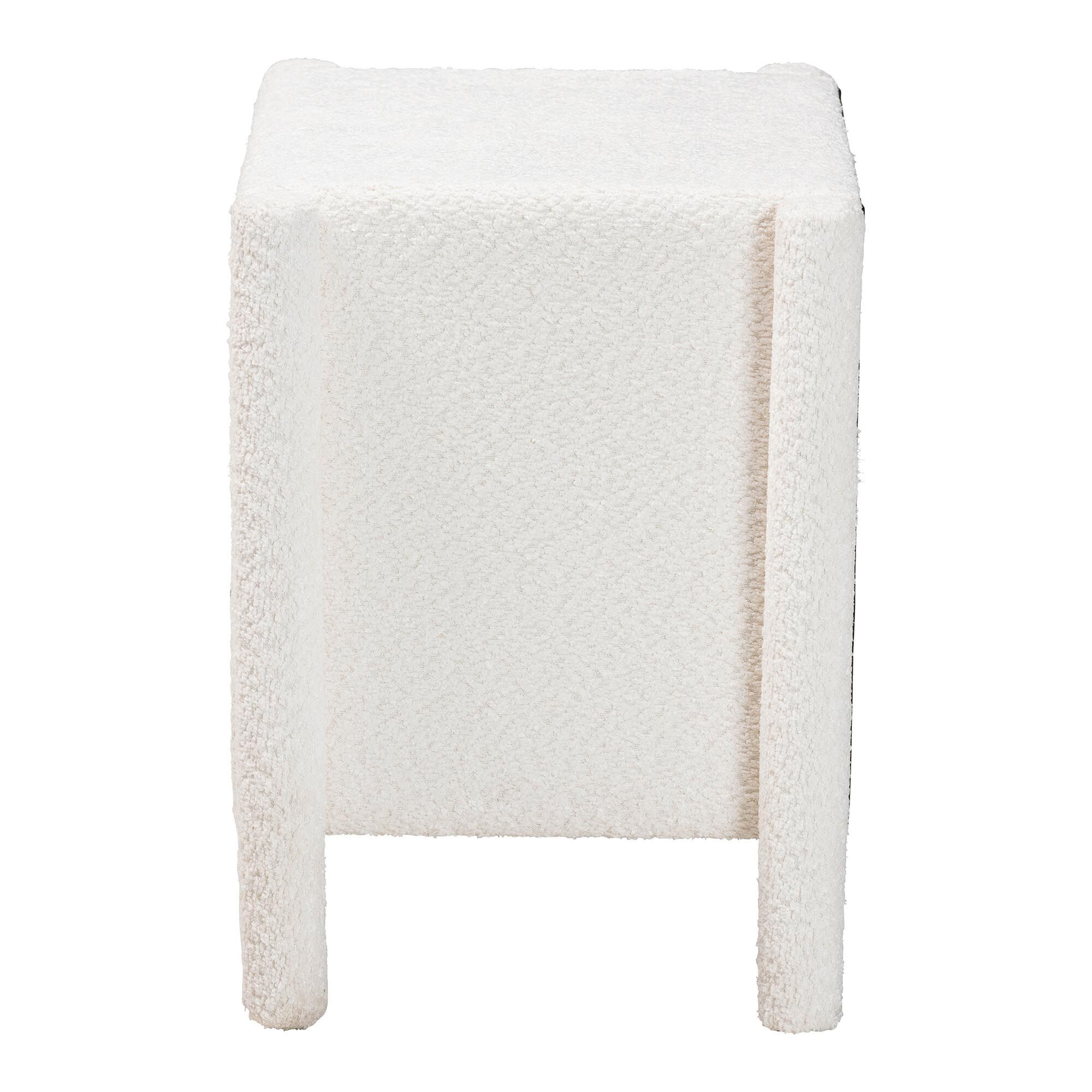 Laria Modern White Teddy-Bear Fabric 2-Drawer Nightstand, WHITE, alternate image number 4