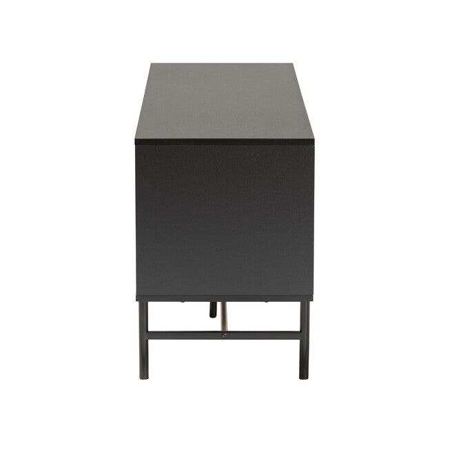Truett Modern Dark Brown Finished Wood And Two-Tone Black And Gold Metal Tv Stand, , alternate image number 3