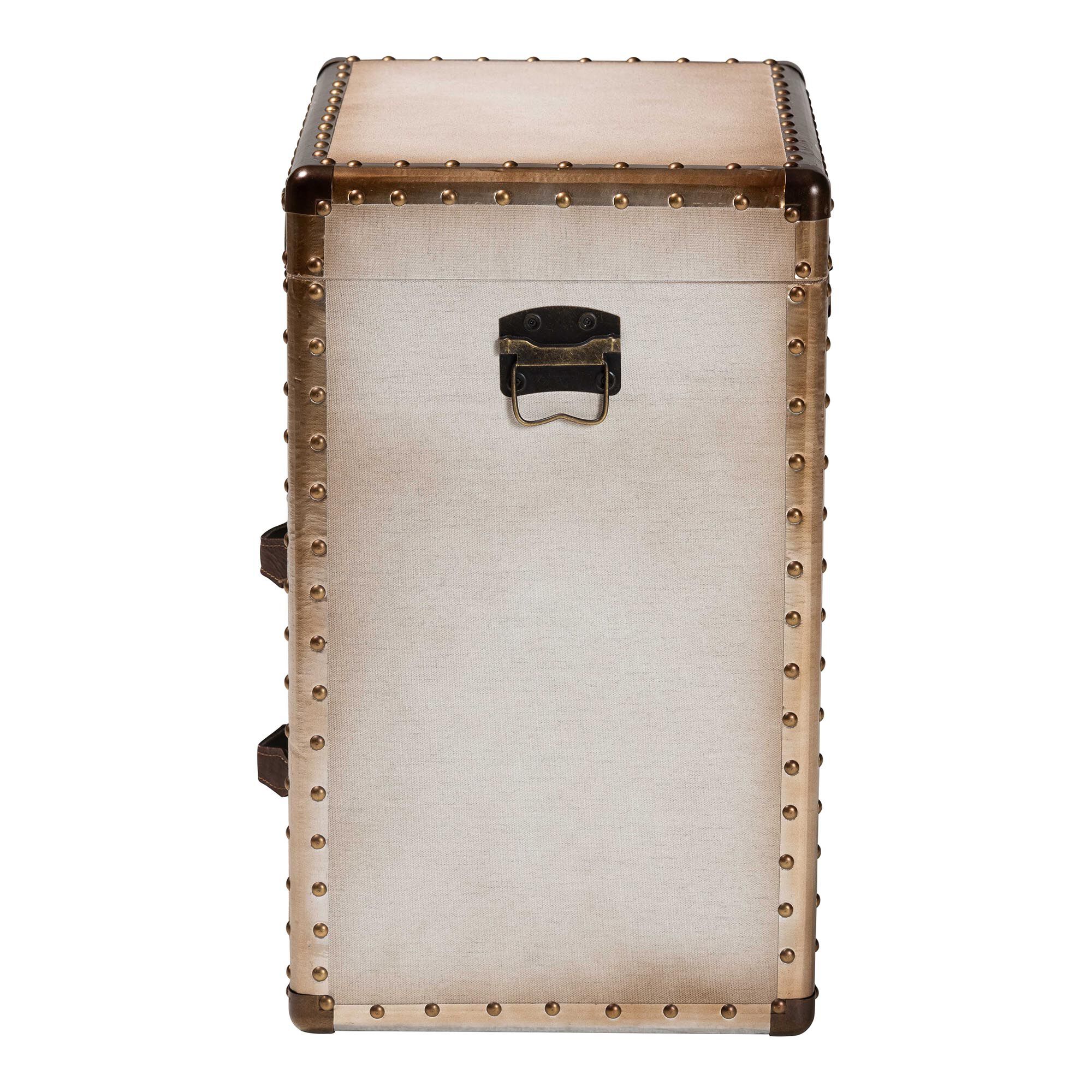 Agatha Vintage Coffee Canvas 2-Drawer Storage Trunk, BEIGE, alternate image number 4