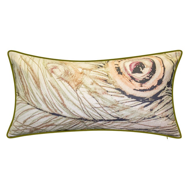 Edie@Home Watercolor Peacock Feather Decorative Pillow Dec Pillow, NATURAL, hi-res image number null