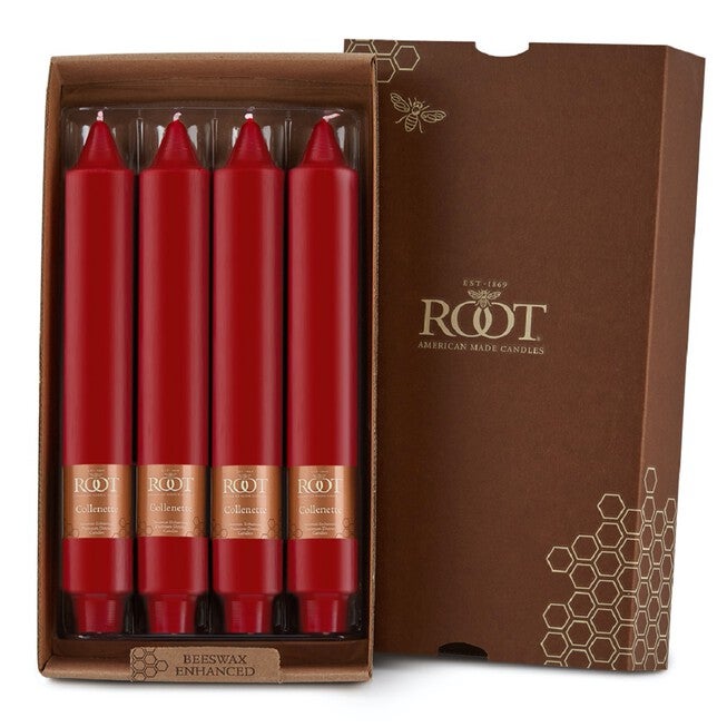 Smooth Collenette 9 inch Red Unscented Taper Candle, Box of 4, RED, hi-res image number null