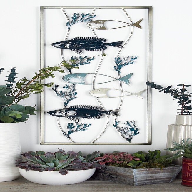Set Of 2 Metal Coastal Fish Wall Decor, , alternate image number null