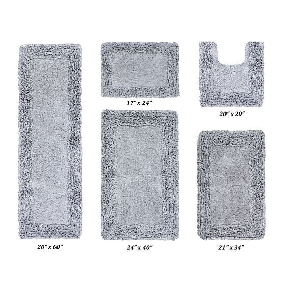 Shaggy Border Bath Rug Mat, 5 Pc Set 39283, SILVER, hi-res image number null