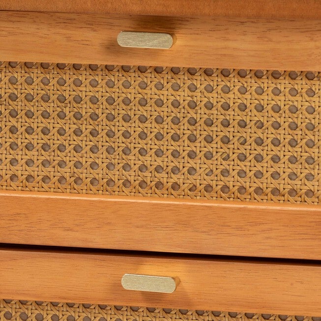 Jenn Golden Brown Wood Japandi 2-Drawer Nightstand with Distressed-Finished Rattan, GOLDEN, alternate image number 5