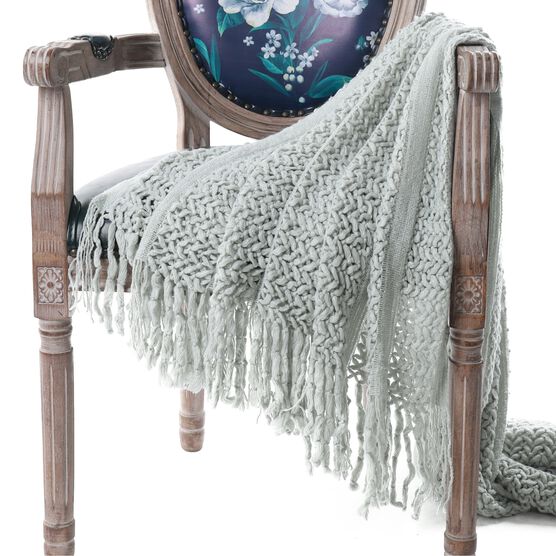 Battilo Home Solid Knit Mesh Tassels Throw Blanket Super Soft Warm Multi Color, 51" x 59", LIGHT BLUE, hi-res image number null