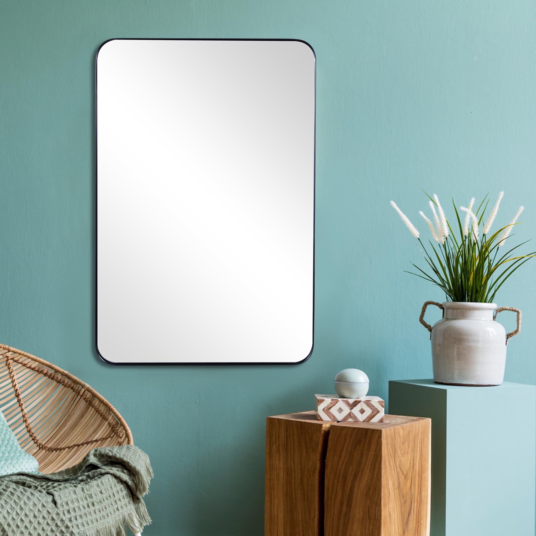 Rectangular Deep Metal Frame Mirror, BLACK, hi-res image number 0