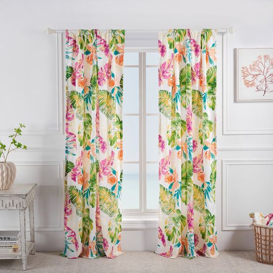 Tropics Window Curtain Panel Pair, CORAL, hi-res image number null
