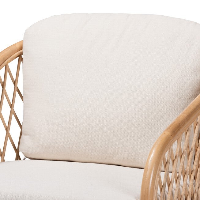 Patsy Modern Bohemian White Fabric And Natural Brown Rattan Armchair, , alternate image number 4