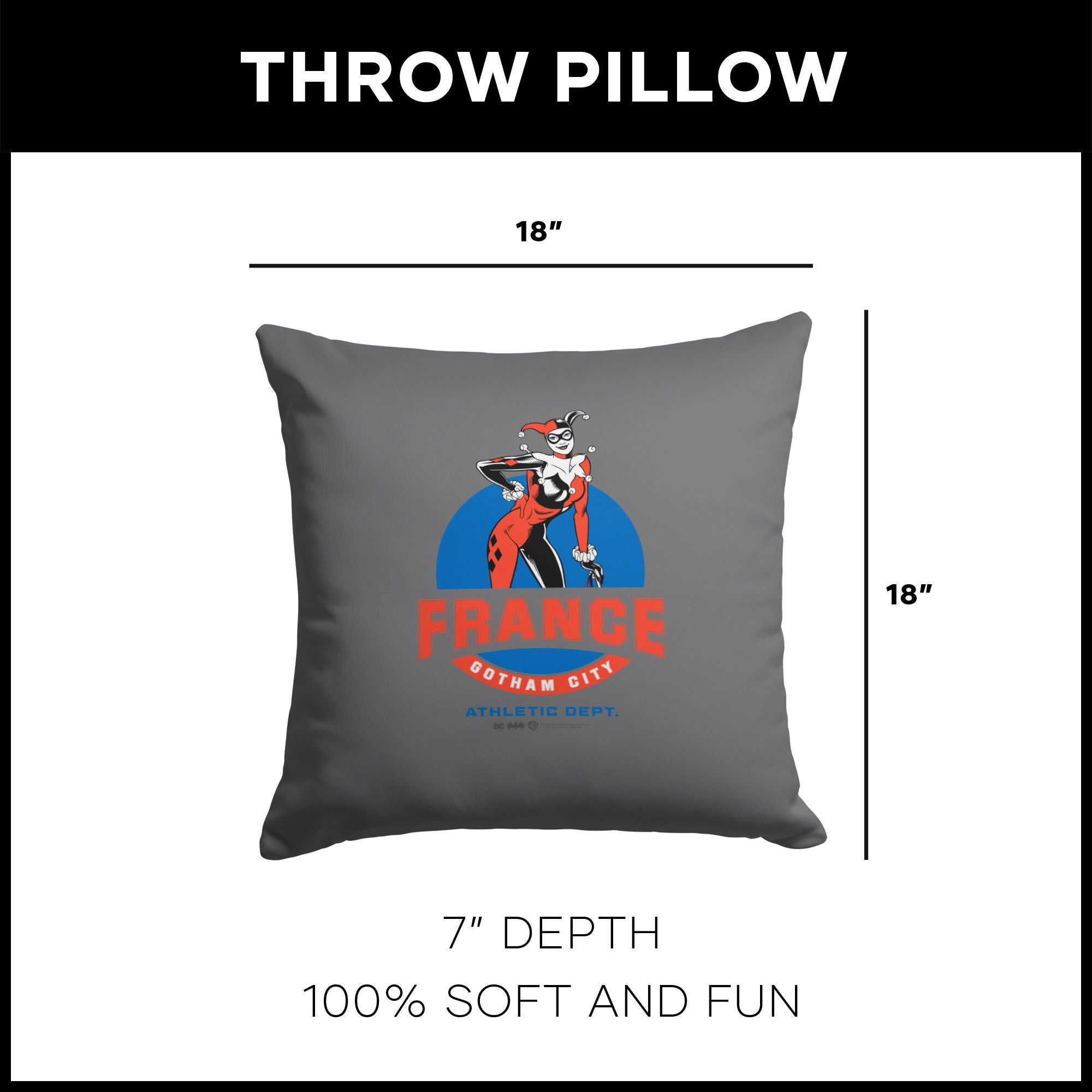 Warner Bros. DC Gotham Athletic Dept. Throw Pillow 18X18 Inches, GRAY, alternate image number 4