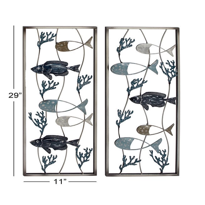 Set Of 2 Metal Coastal Fish Wall Decor, , alternate image number null
