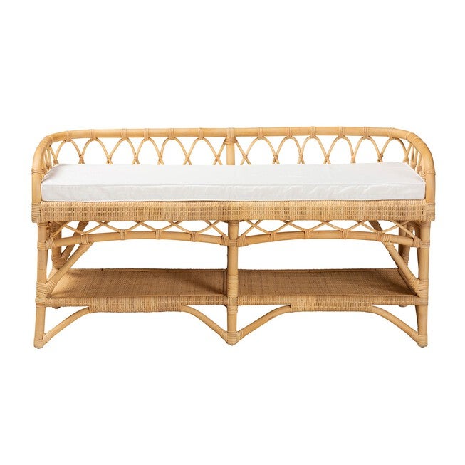 Leryn Modern Bohemian Natural Brown Rattan Bench, , on-hover image number null