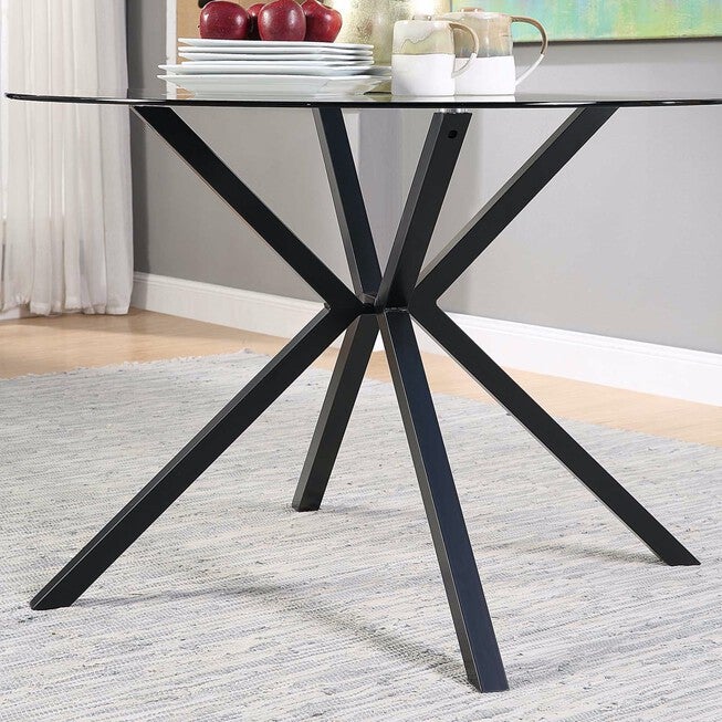 Charles Round Table/Glass and Black Metal Legs, , alternate image number null