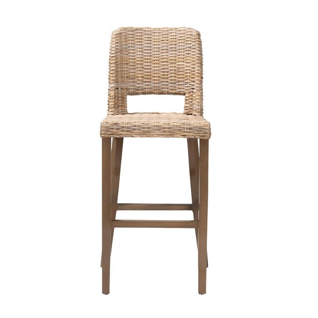 Magy Modern Bohemian Grey Kubu Rattan And Mahogany Wood Bar Stool, , on-hover image number null