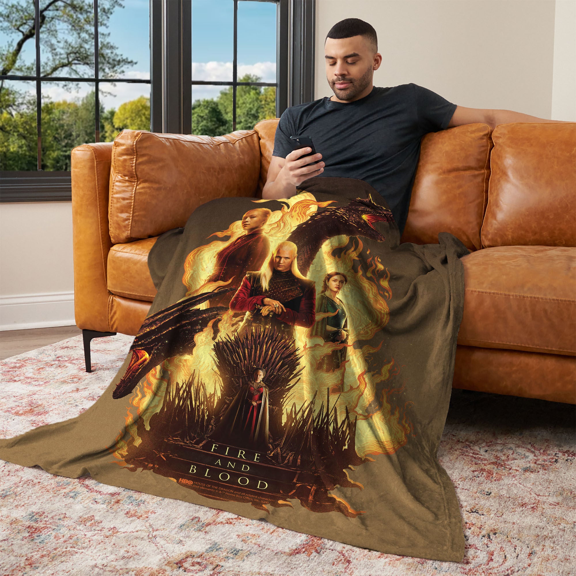 Warner Bros. House of the Dragon Fire and Blood Reigns Silk Touch Throw Blanket 50x60 Inches, YELLOW, alternate image number 2