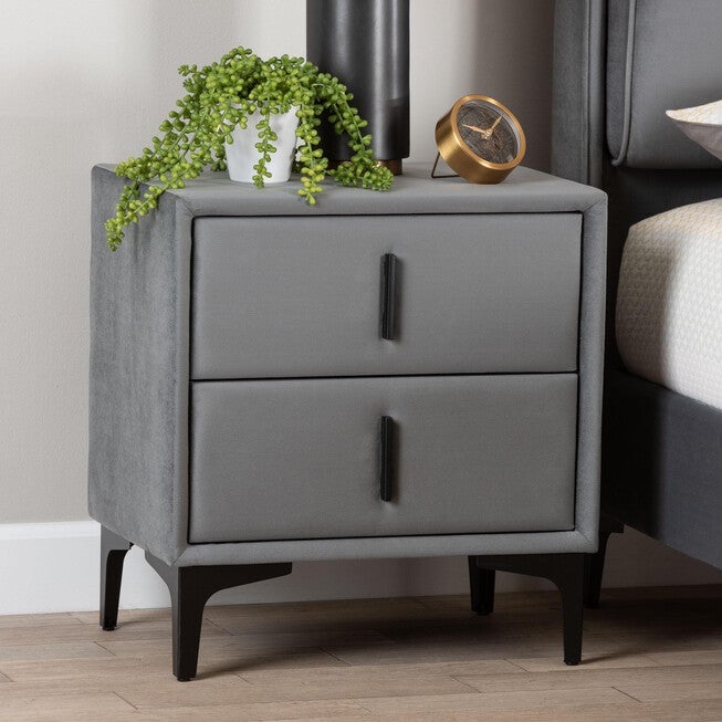 Etienne Modern Slate Grey Velvet 2-Drawer Nightstand, SLATE, hi-res image number null