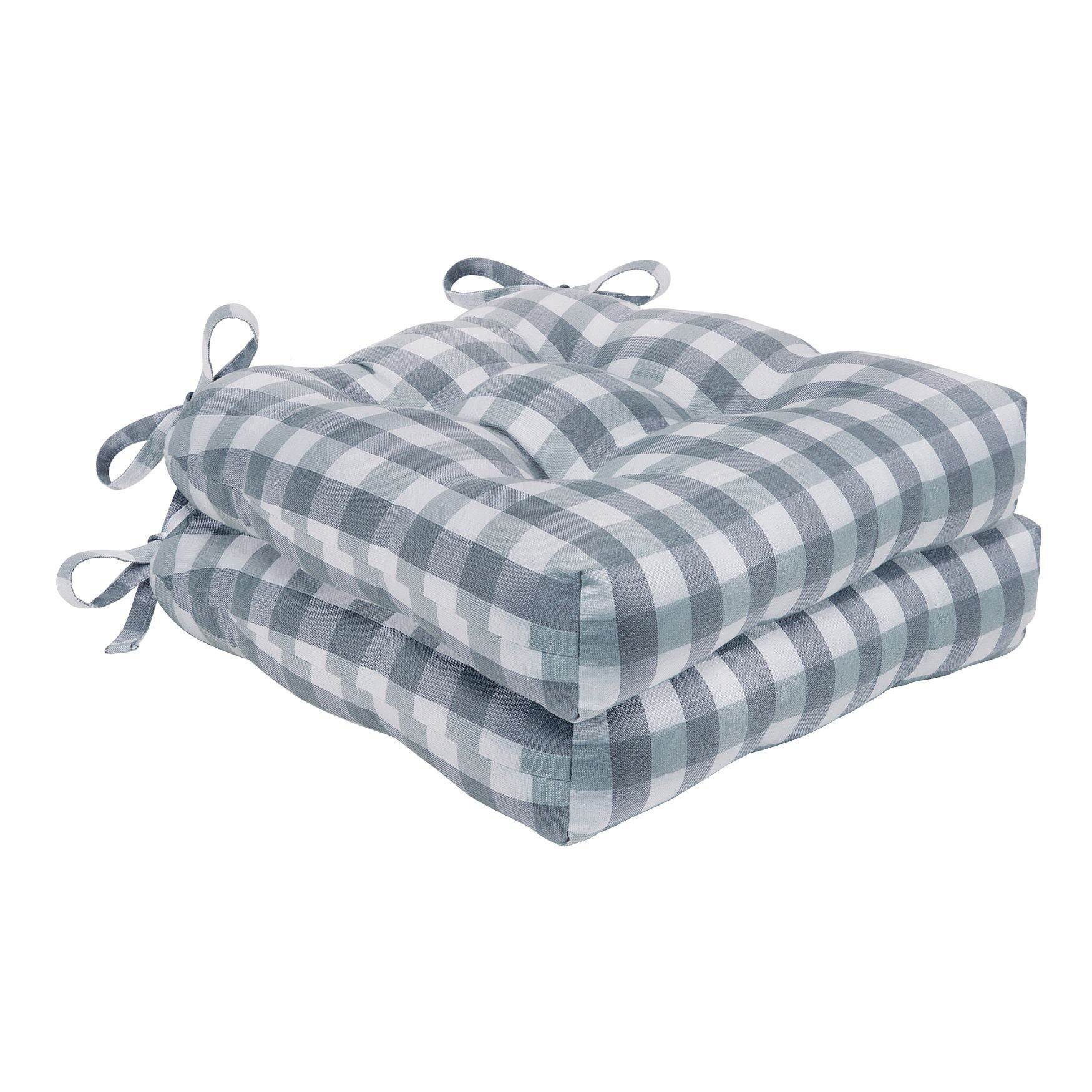 Buffalo Check Tufted Chair Seat Cushions Set of Two, GREY, hi-res image number 0