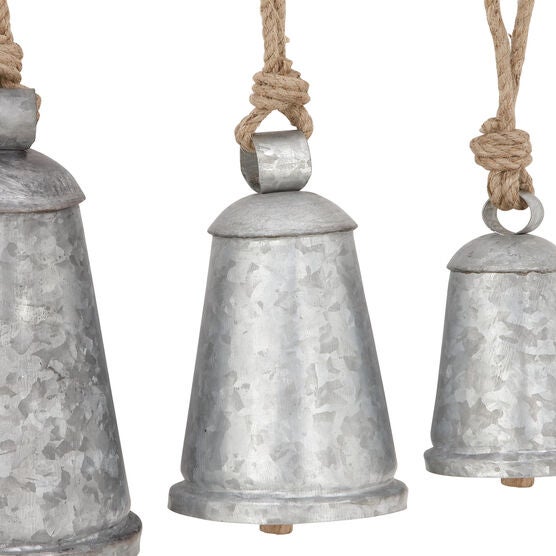 Set Of 3 Grey Metal Rustic Windchime, , on-hover image number null
