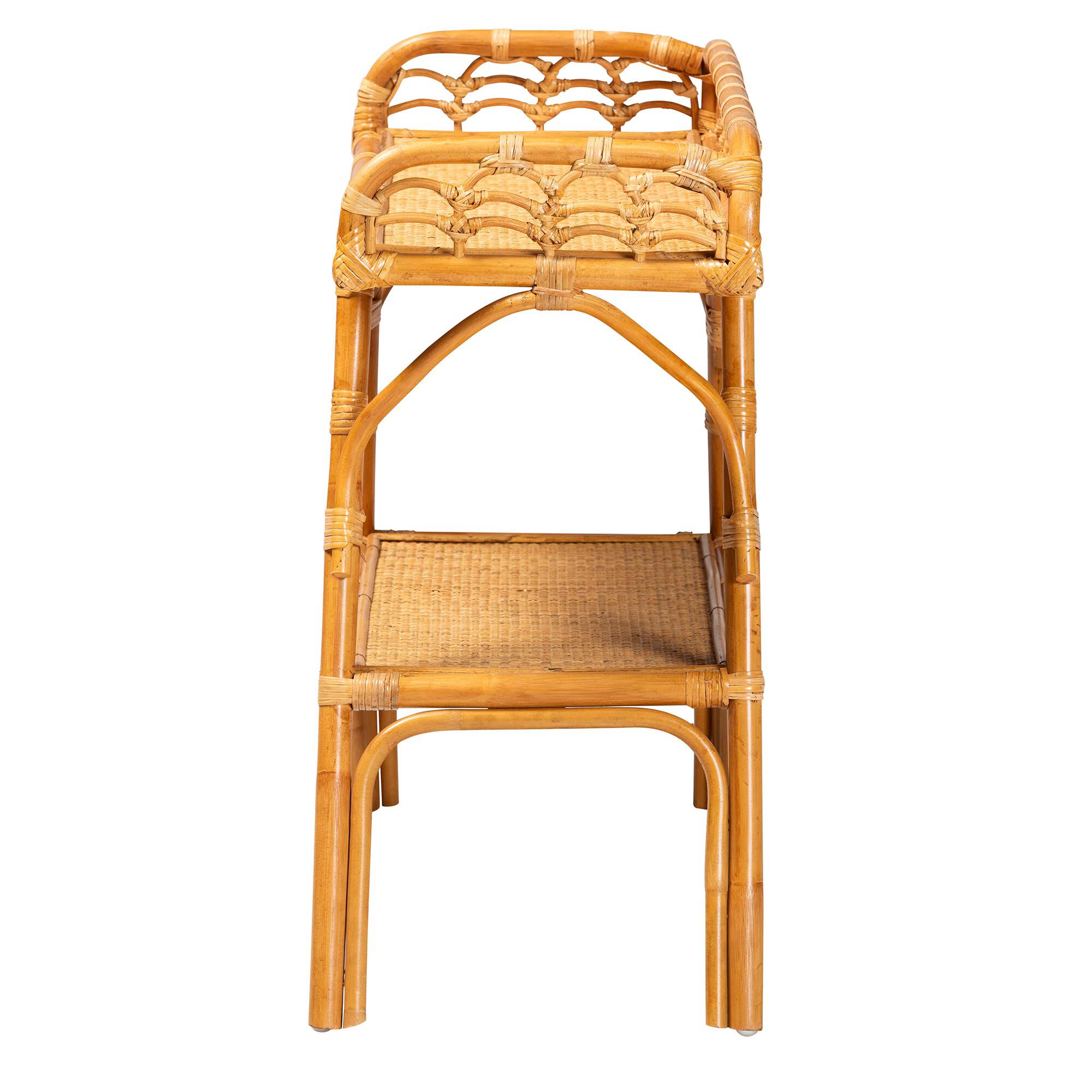 Nayana Modern Bohemian Natural Rattan 2-Tier Console Table, LIGHT HONEY, alternate image number 4