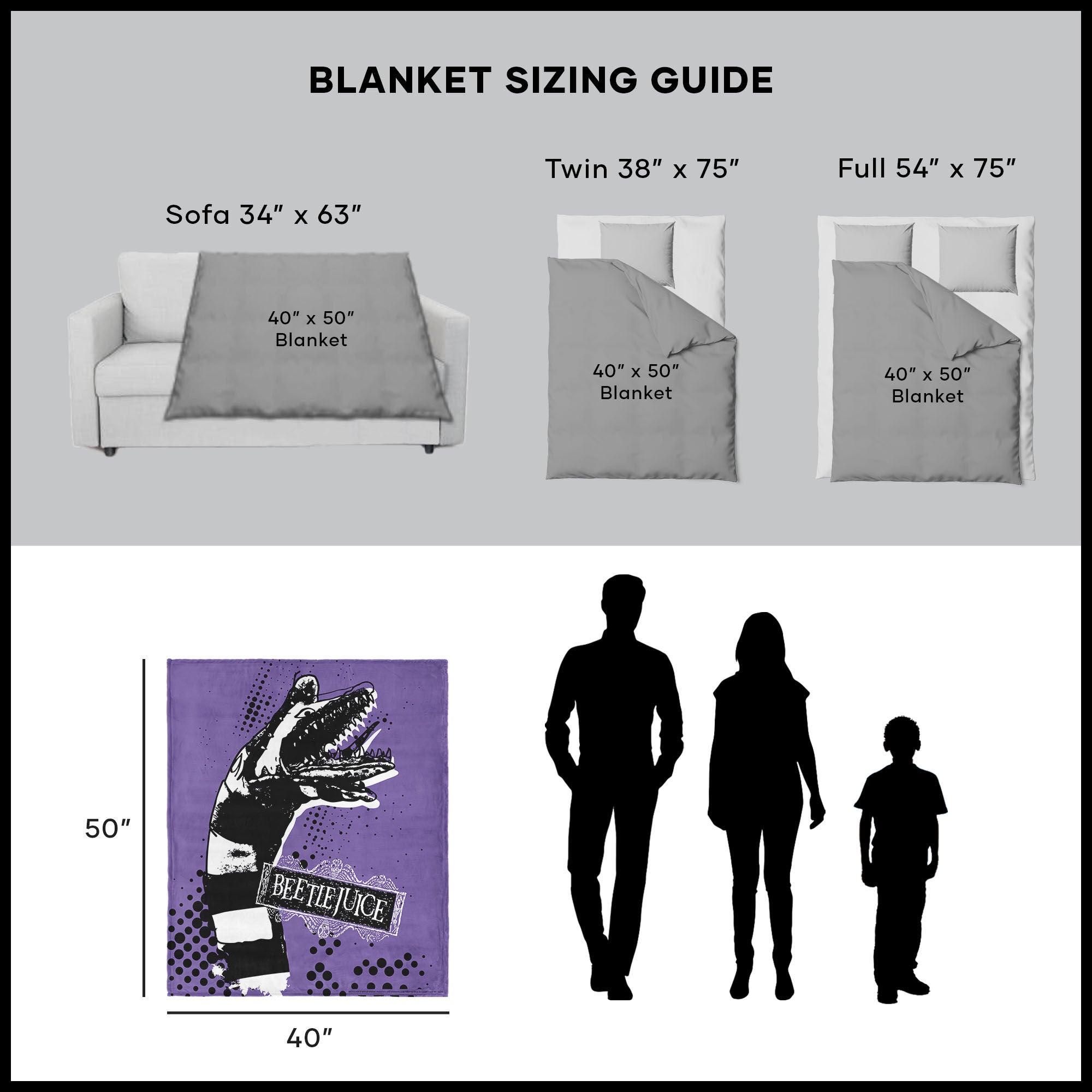 Warner Bros. Beetlejuice I Hate Sandworms Silk Touch Throw Blanket 40X50 Inches, PURPLE, alternate image number 5