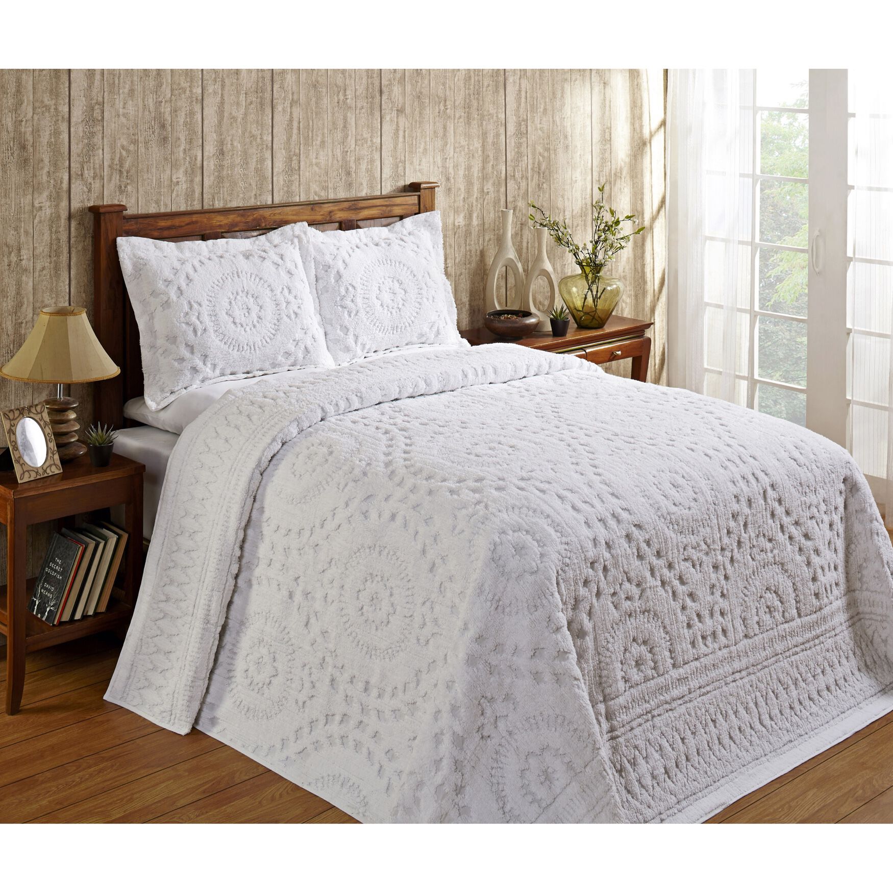 Rio Collection Chenille Bedspread , WHITE, hi-res image number 0