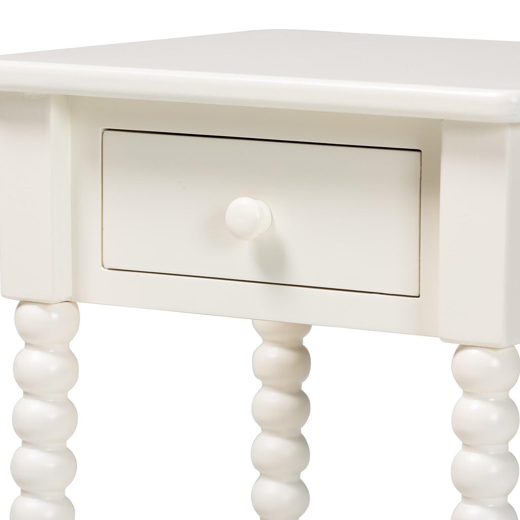 Close-up of Raynera end table drawer area