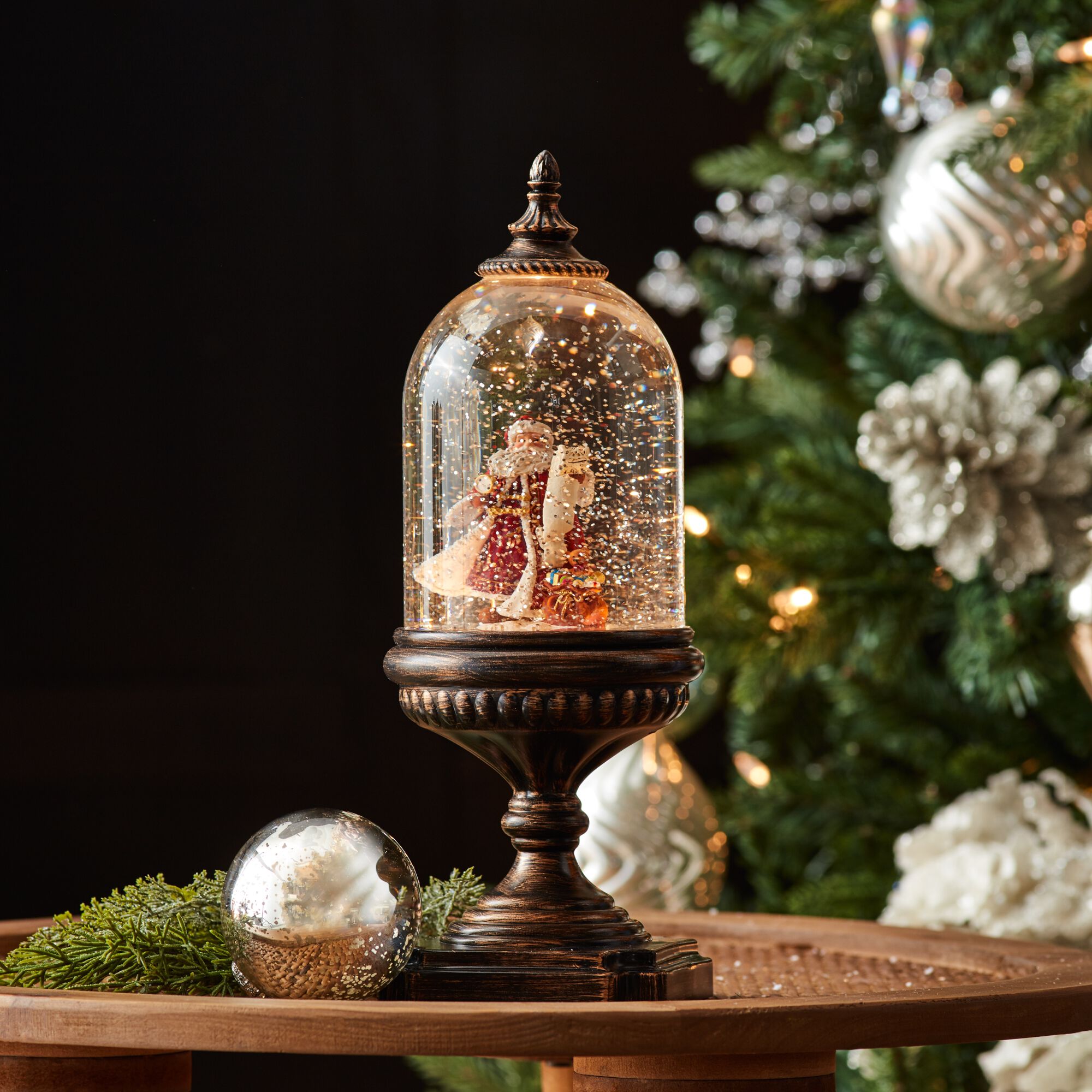 LED Snow Globe with Santa and Toy Bag 12.5 inchesH, BRONZE RED, alternate image number 1