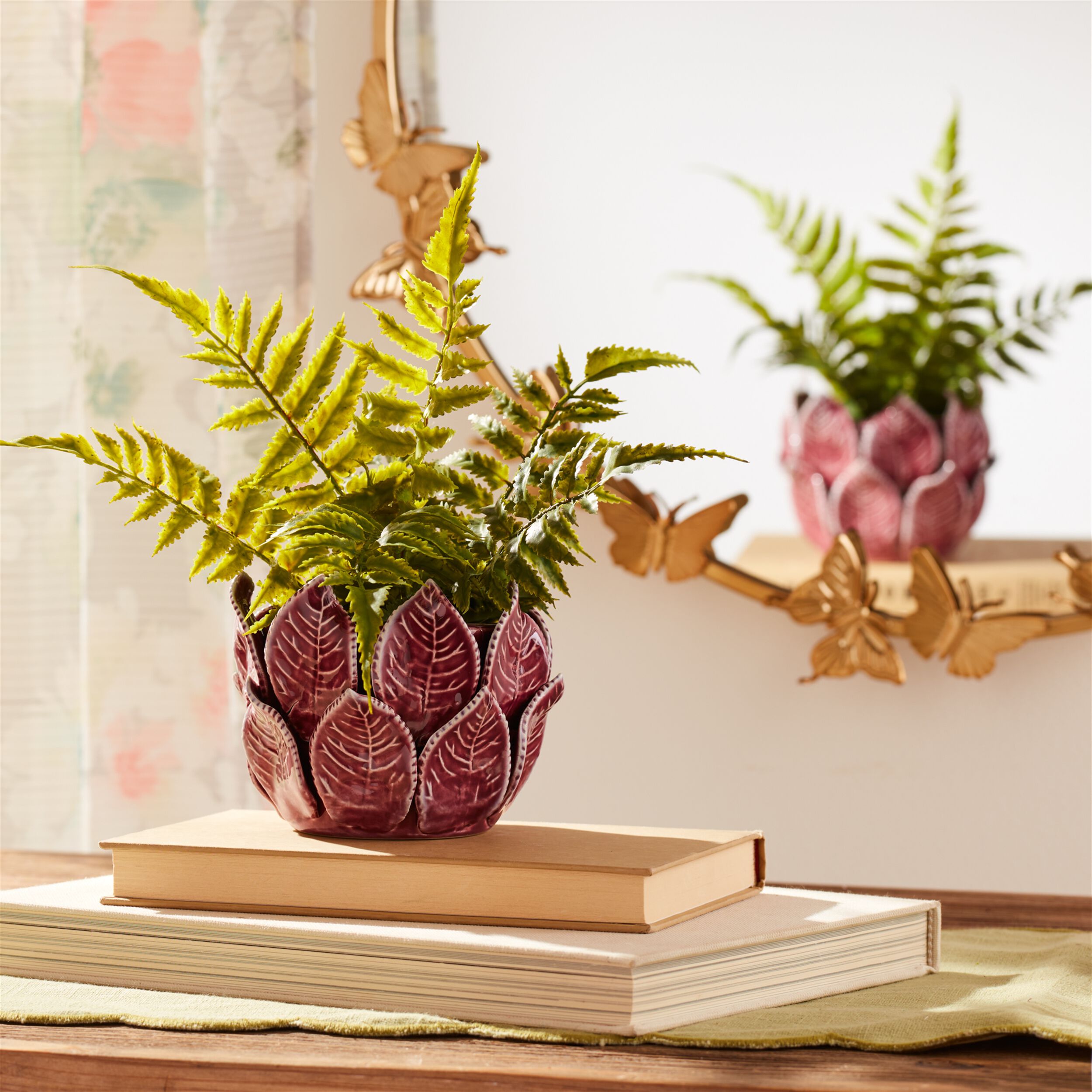 Storeware Bud Vase with Leaves Accent Set of 2, PURPLE, alternate image number 1