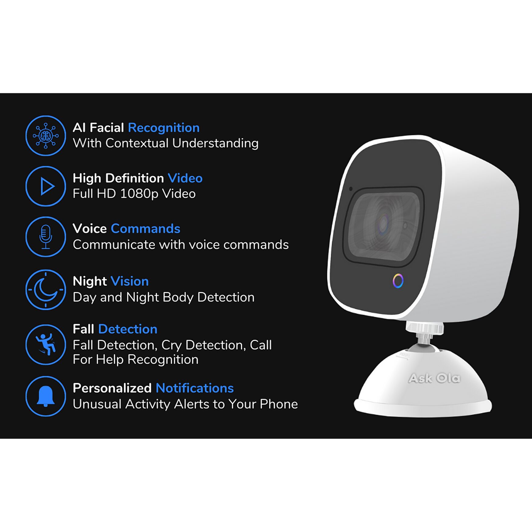 Ask Ola! 2 Way Voice Command Smart Security Camera Security Camera, , alternate image number 2