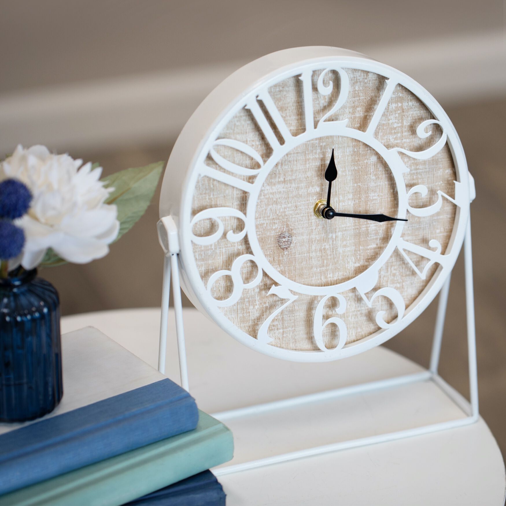 Dominick Wood and Metal White Table Clock, , alternate image number 4