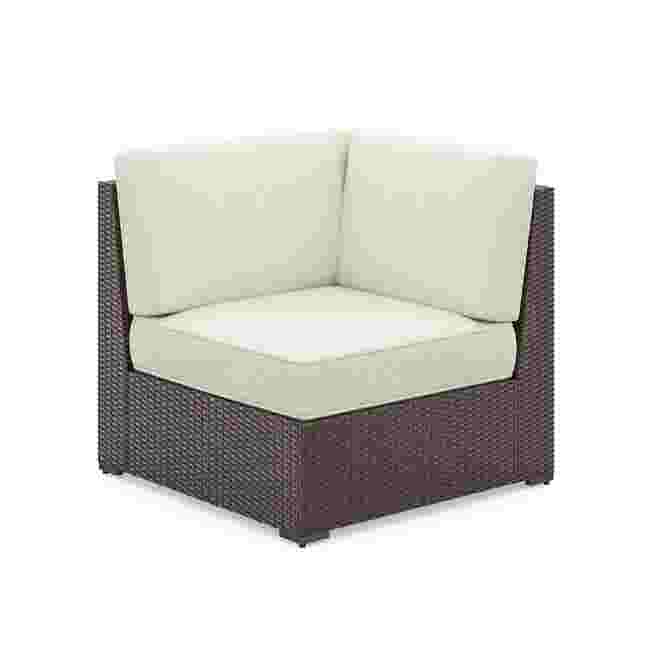 Palm Springs Outdoor Sectional Side Chair with white cushions and dark frame